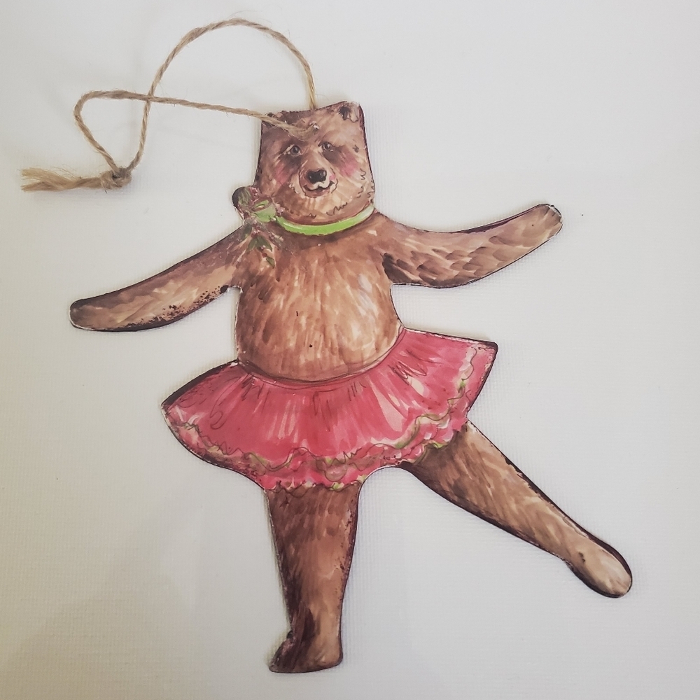 Vintage Ballerina Bear Metal Ornament